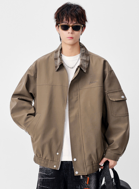 26年春季新款男士宽松飞行夹克外套翻领韩版男休闲复古机车外套