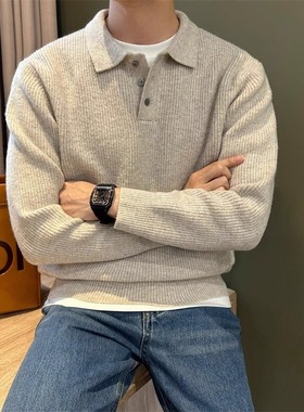 2025新款秋冬季软糯重磅加厚针织衫polo毛衣卫衣长袖上衣亨利领