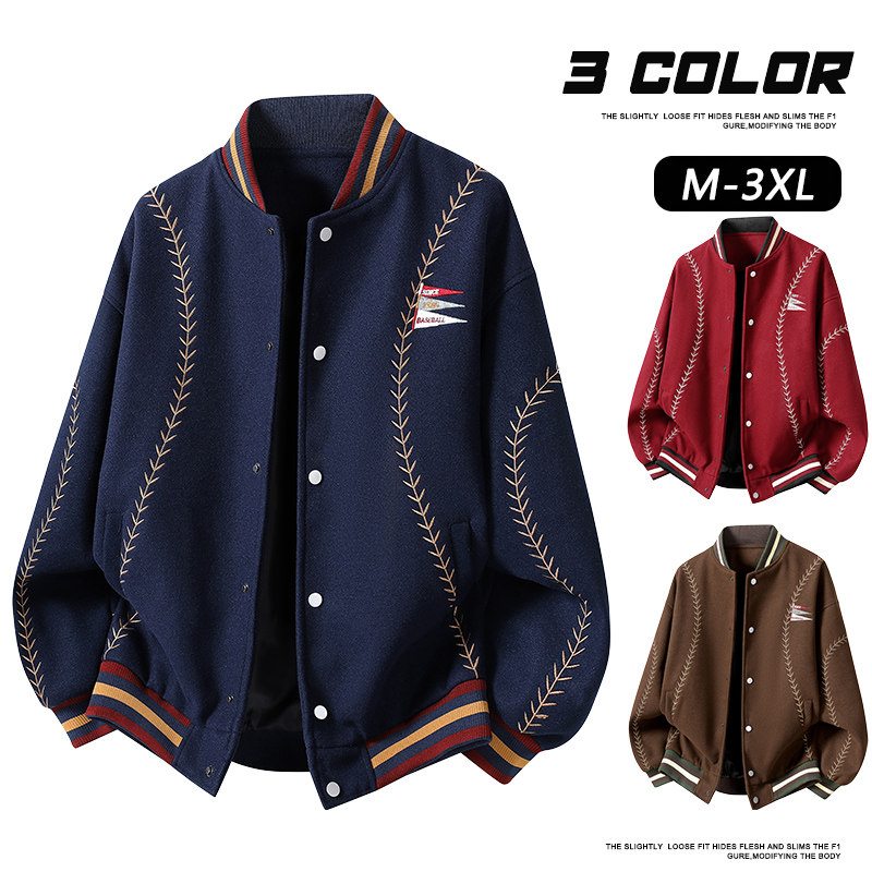秋冬新款棒球服男款美式毛呢棒球服夹克男女同款宽松外套朋克风