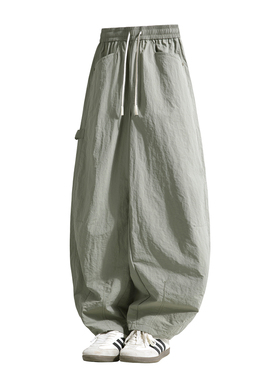 春季新款休闲裤男潮弯刀裤防水速干夏季工装裤直筒裤伞兵裤宽松阔