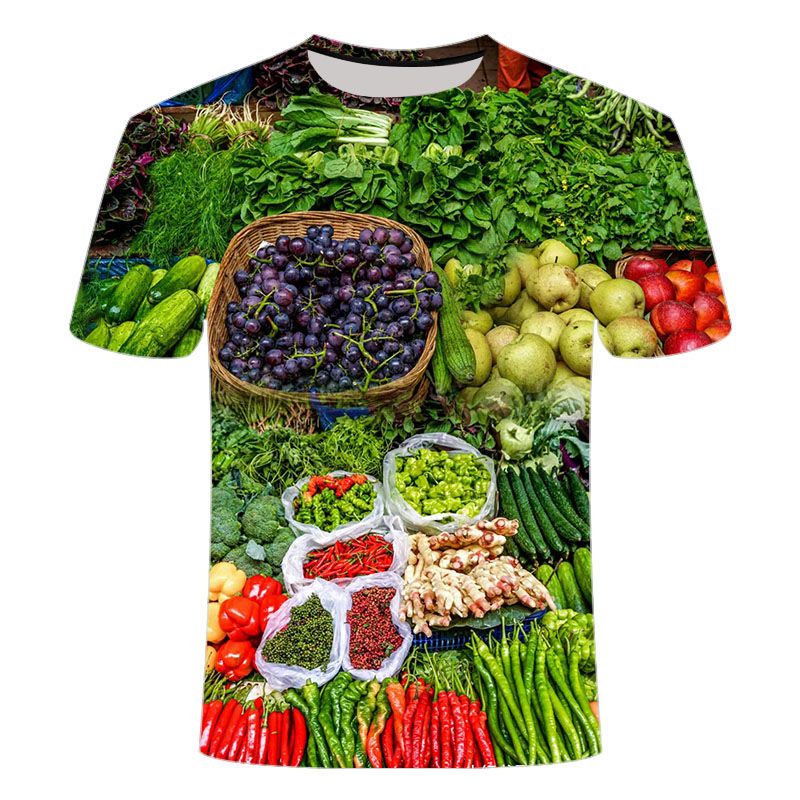 夏季爆款蔬菜系列3D印花短袖T恤卖菜百搭潮流个性时尚潮流男女款