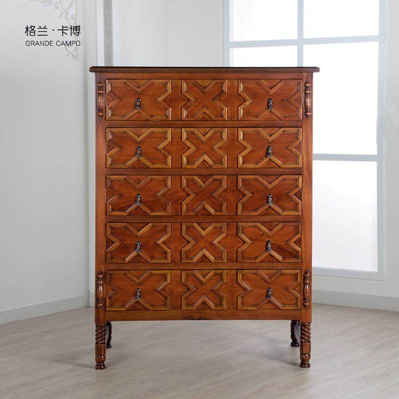桃花心实木五斗柜 小户型斗柜 美式乡村抽屉柜欧式柜子实木大斗柜