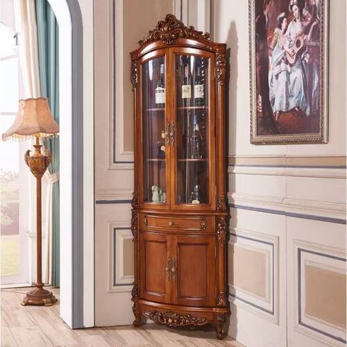 美式全实木复古带门酒柜