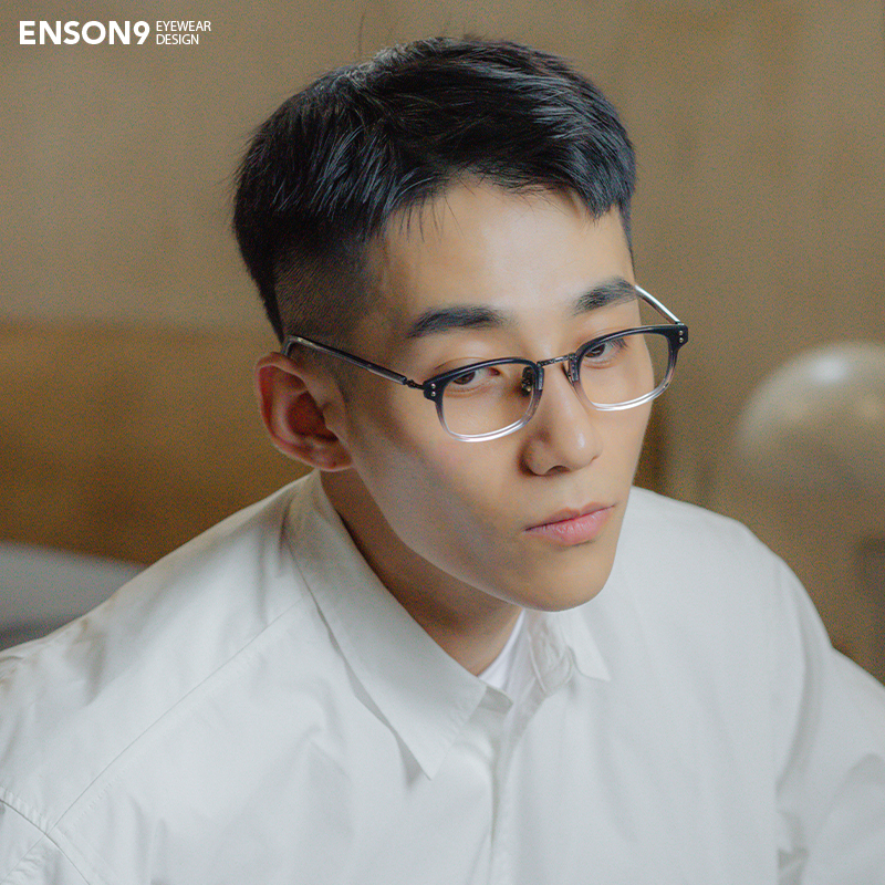enson9日系复古半透明渐变眼镜潮男女 玳瑁色小方框配近视平光镜