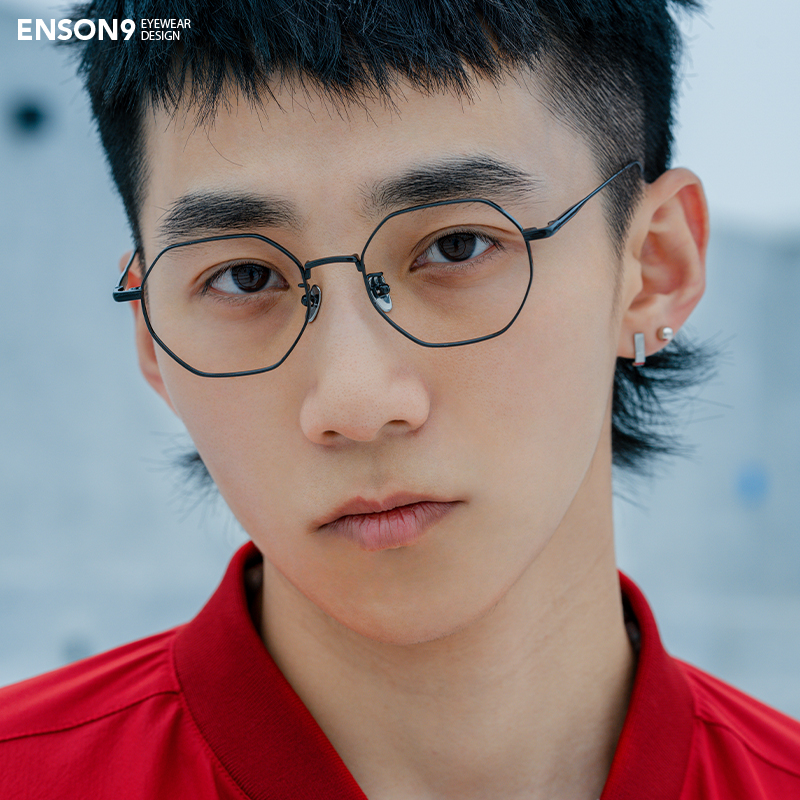 enson9超轻纯钛极简方框眼镜潮男女 复古细框多边形近视平光镜架