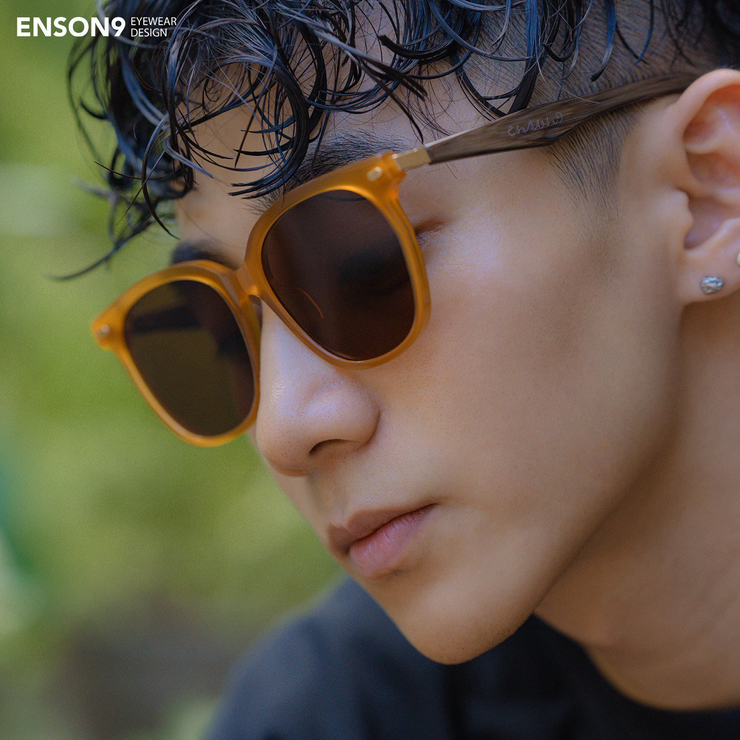 enson9半透明灰色板材偏光墨镜潮男女 木纹遮脸大方框遮阳太阳镜