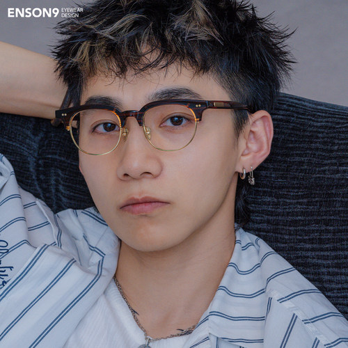 enson9石纹日本复古板材金属眼镜