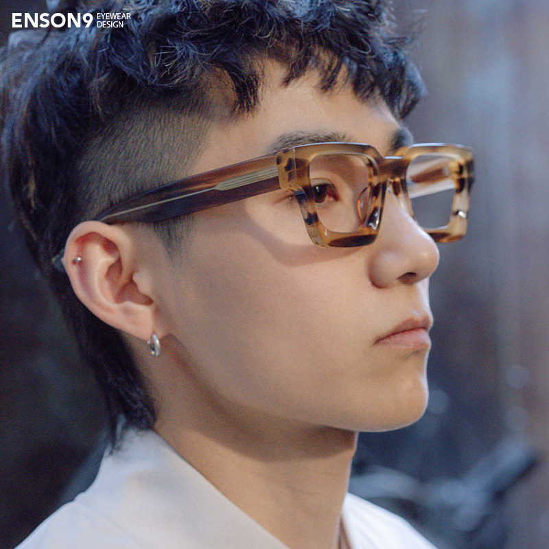 enson9复古粗框板材方框眼镜潮男女 小众大黑框透明近视平光镜架