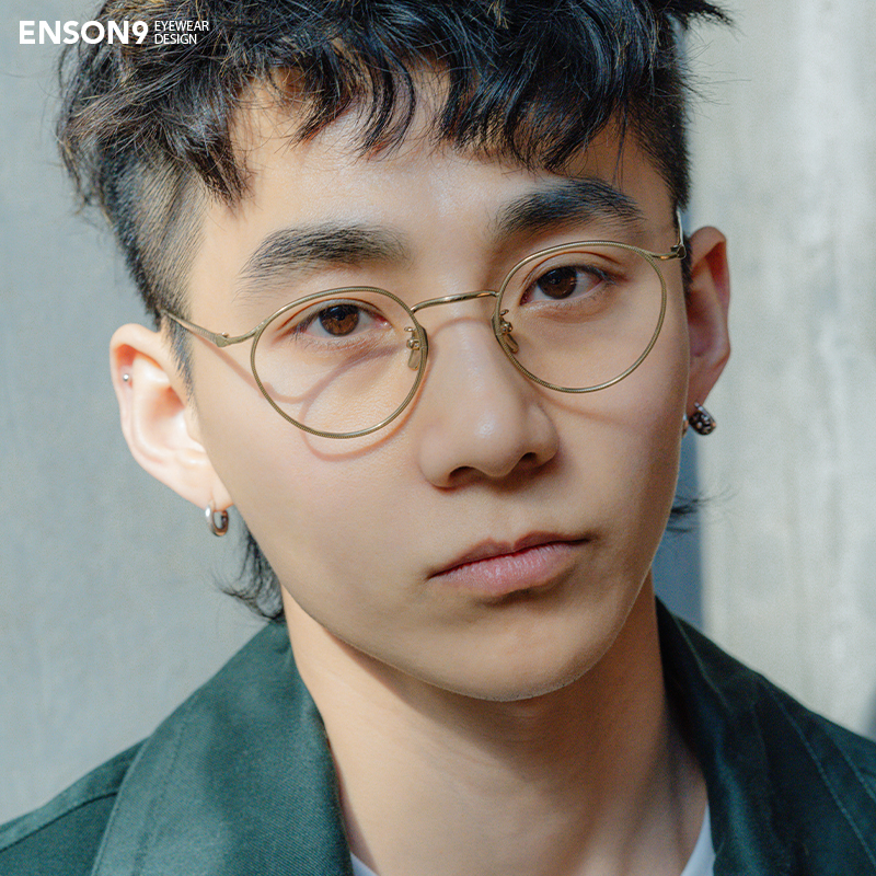 enson9复古细框宽边纯钛圆框眼镜
