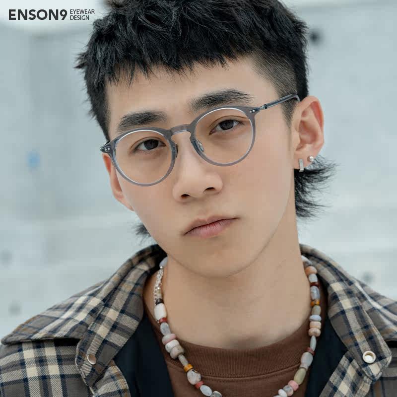 enson9日系半透明板材大圆框潮男女 复古轻盈个性可配近视平光镜