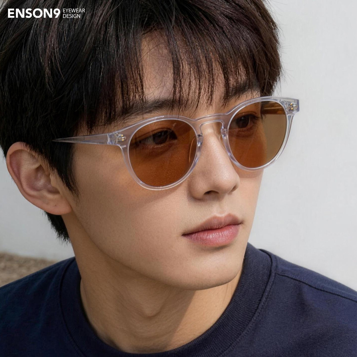 enson9高级板材半透明圆框墨镜潮男女 百搭户外复古偏光太阳镜