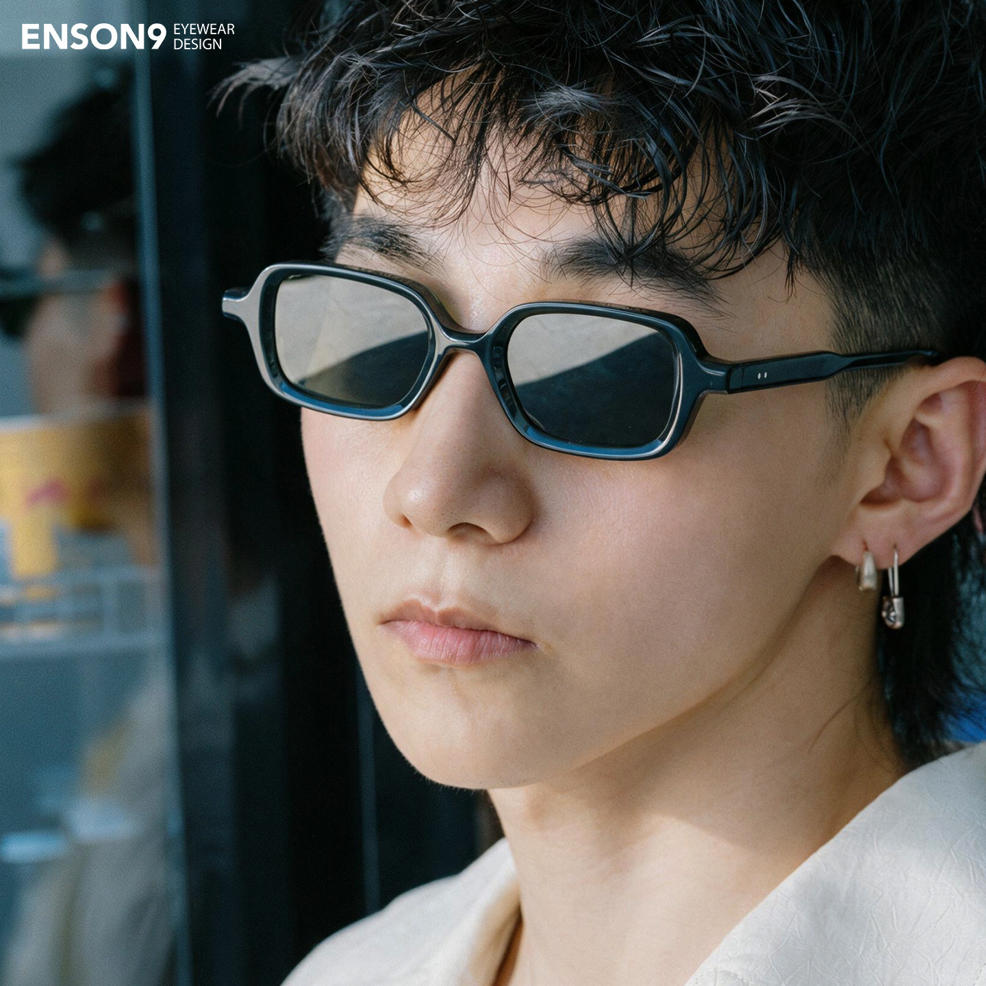 enson9小众复古板材小窄方框墨镜潮男女 防紫外显脸小痞帅太阳镜