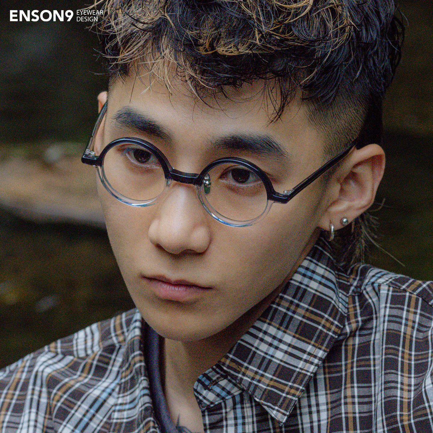 enson9日系复古板材圆框潮男女 石纹拼色可调鼻托配近视平光镜架