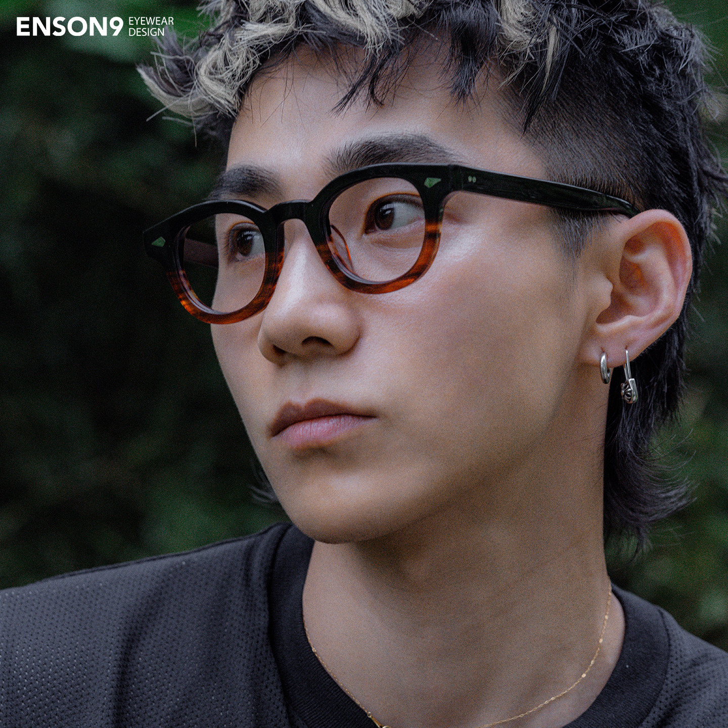 enson9复古粗框高级板材眼镜潮男女 半透玳瑁黑色圆框近视平光镜