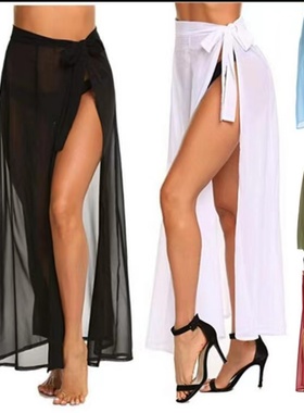 Sexy skirt Lace beach skirt Sunscreen性感黑色长裙露腿沙滩裙