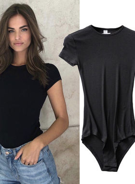 Short Sleeve Crew Neck Bodysuit Basement Slim Fit T-ShirtT恤