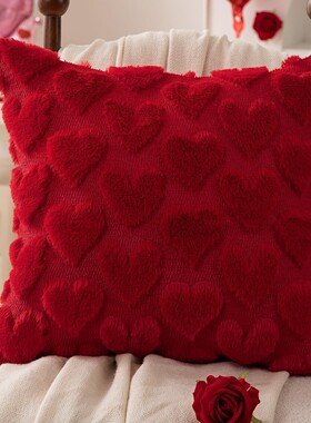 跨境热销情人节爱心抱枕套立体毛绒刺绣圣诞树抱枕套蝴蝶结抱枕套