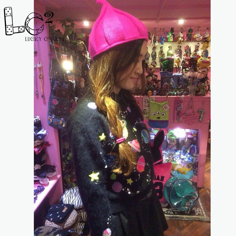 星空手工套头黑色毛衣