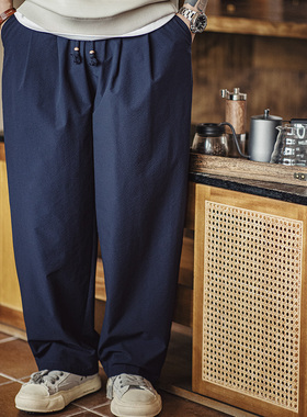 马登工装美式休闲束腰泡泡纱男裤日系灯笼裤阔腿透气弯刀裤子秋夏