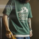 美式 复古立体刺绣T恤数码 印花螺纹领口墨绿色短袖 马登工装 男士 夏