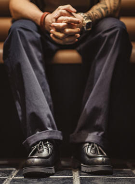 马登莫卡辛袋鼠鞋男春工装通勤英伦复古休闲黑色懒人德比乐福皮鞋