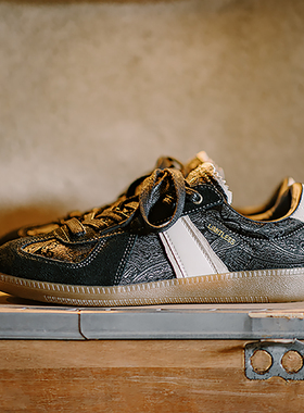 马登黑丝绸板鞋男复古国潮风休闲运动鞋小众设计感黑色德训鞋