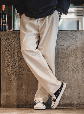 马登工装轻美式复古白色牛仔裤棉籽壳cleanfit宽松直筒休闲裤男冬