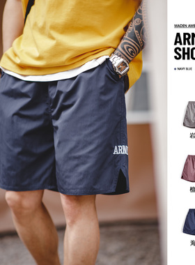 马登工装美式复古ARMY训练运动短裤薄款字母刺绣直筒四分裤男夏季