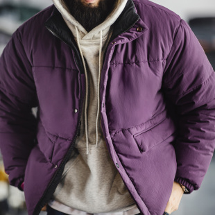 立领外套男秋冬 双面穿保暖夹克山系加厚保暖棉服短款 马登工装 美式