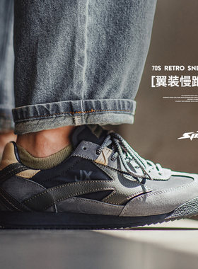 马登翼装慢跑鞋男生2026新款复古休闲运动低帮薄底黑色德训阿甘鞋