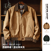 复古重磅圣达菲帆布夹克硬挺巴恩风翻领短款 马登工装 美式 外套男春