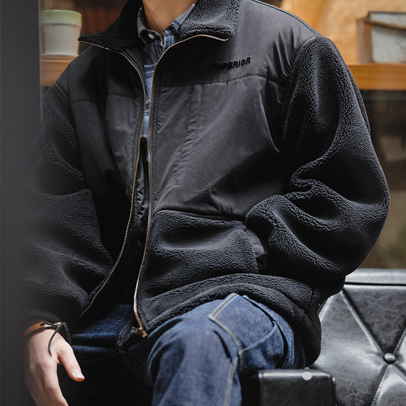 Madden work clothes American style Retro Mosaic outdoors Stand collar Fleece coat zipper black pocket Plush Cardiganin the Men's clothing, Cotton  category - from Buy2taobao.com to provide professional Taobao agent buy service