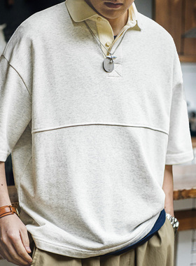 马登工装日系廓形少年感短袖重磅polo衫cityboy棉翻领半袖T恤男夏