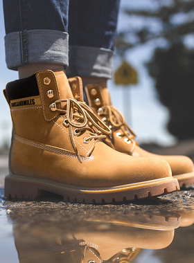 马登经典大黄靴男款冬中帮英伦马丁靴加绒雪地靴棉鞋美式工装靴子