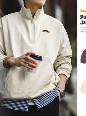 马登工装 美式复古半拉链立领夹克卫衣cityboy运动套头外套男秋