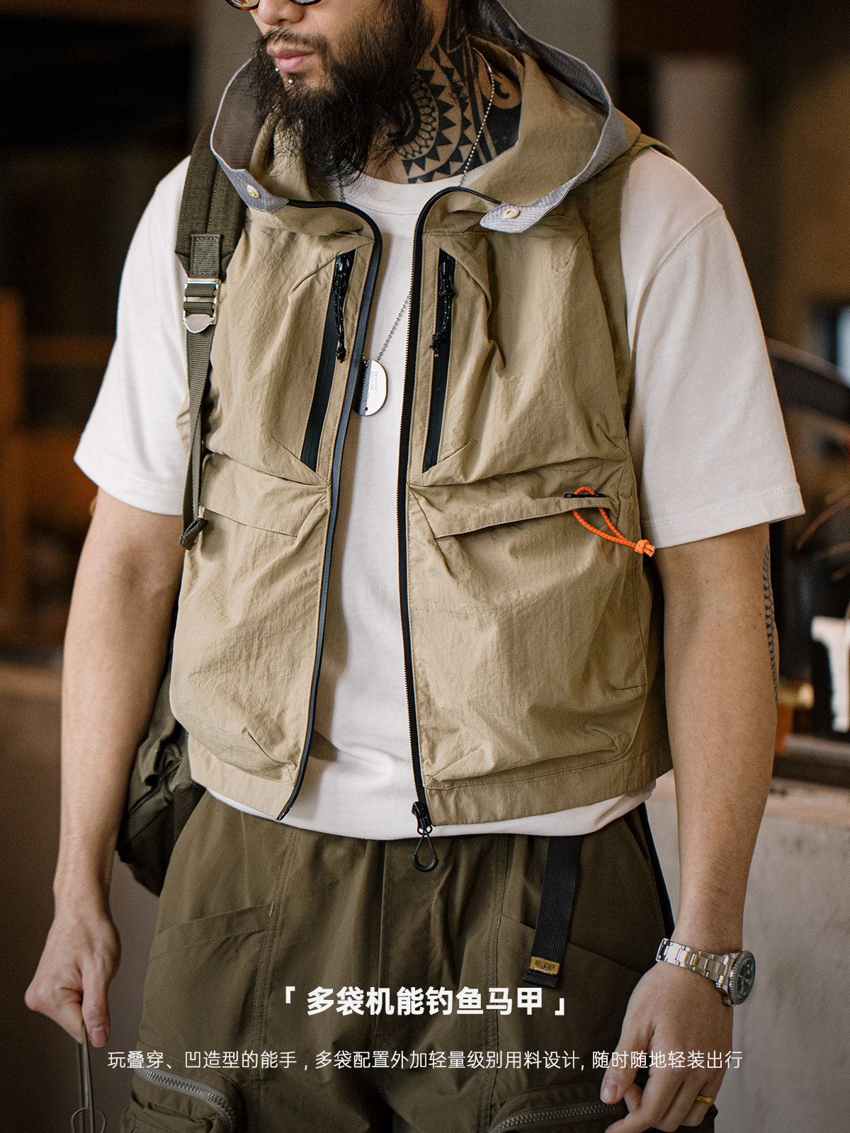 MADDEN WORKWEAR 마운틴 시리즈 기능성 속건 조끼 멀티 포켓 후드 야외 캠핑 낚시 민소매 양복 조끼 남성용 가을 여름