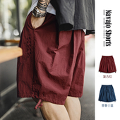 男夏季 马登工装 宽松红色肌理感沙滩薄款 五分裤 美式 纳瓦霍刺绣短裤