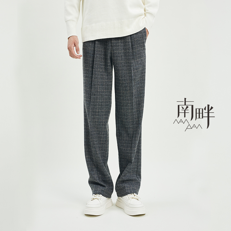 高级灰轻奢单褶直筒老钱风休闲裤