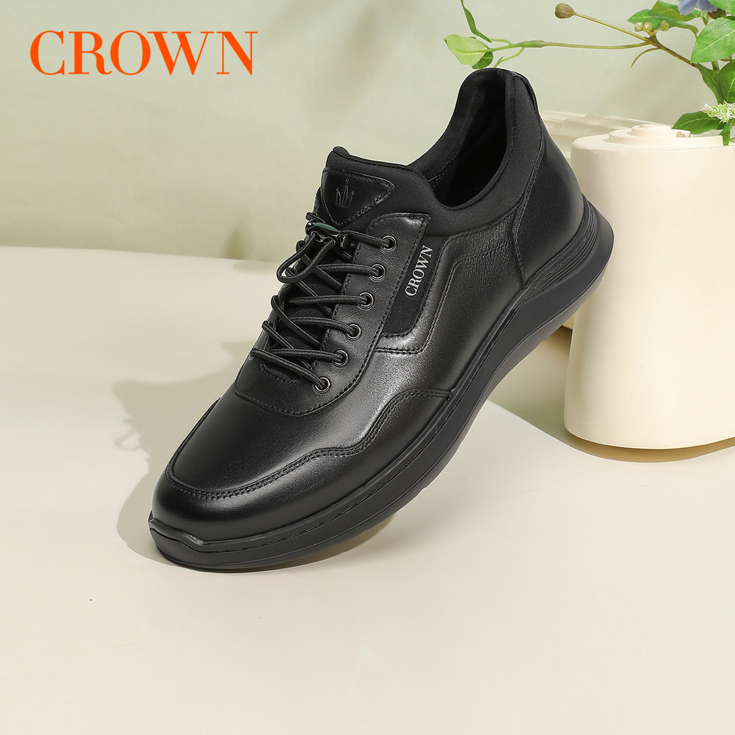 CROWN/皇冠头层牛皮休闲板鞋柔软舒适户外休闲皮鞋运动鞋男鞋