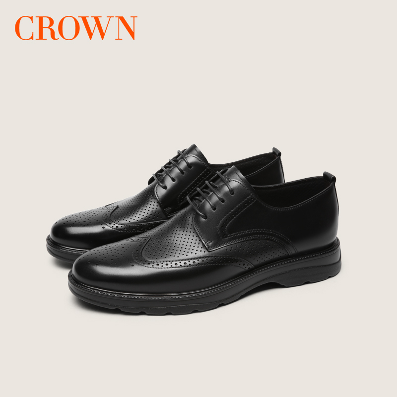皇冠冲孔鞋夏季真牛皮