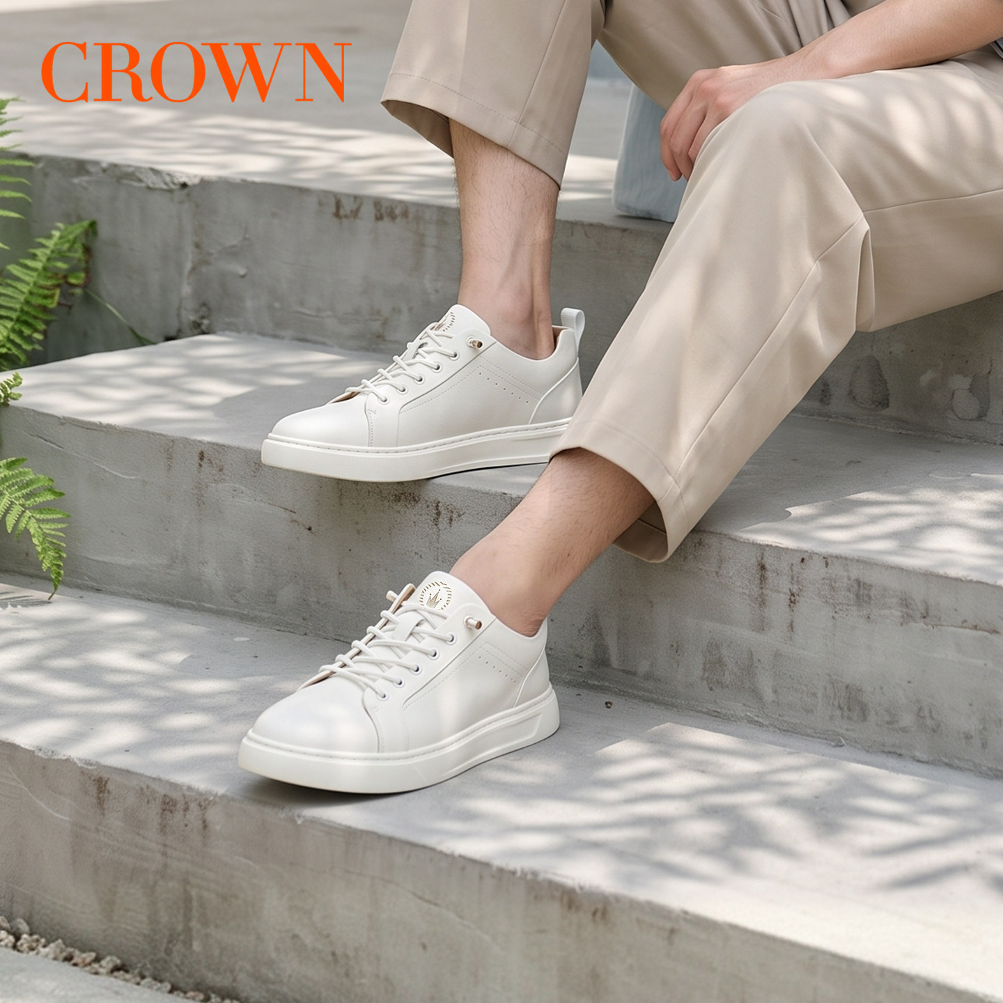CROWN/皇冠小白鞋男款牛皮板鞋新款通勤舒适休闲百搭极简真皮男鞋
