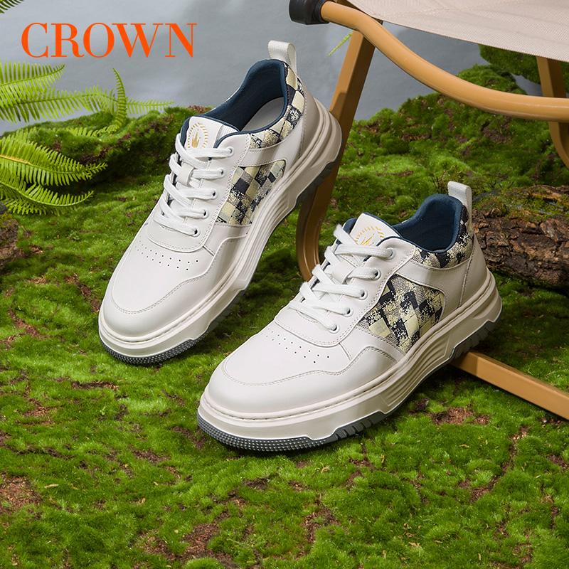 CROWN/皇冠板鞋男鞋春秋小白鞋男款百搭小众高级感休闲板鞋增高