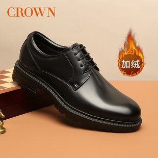 真皮商务正装 加绒男鞋 皮鞋 男英伦西装 新郎结婚 CROWN 鞋 皇冠秋冬季