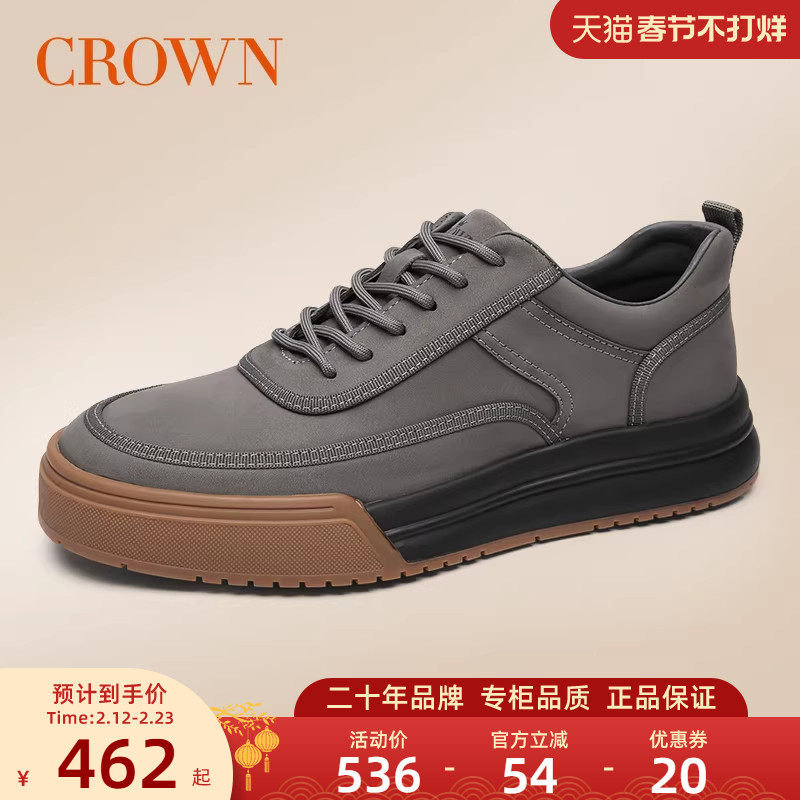 CROWN/皇冠头层牛皮工装鞋2025春夏新款翻毛皮低帮马丁靴休闲男鞋