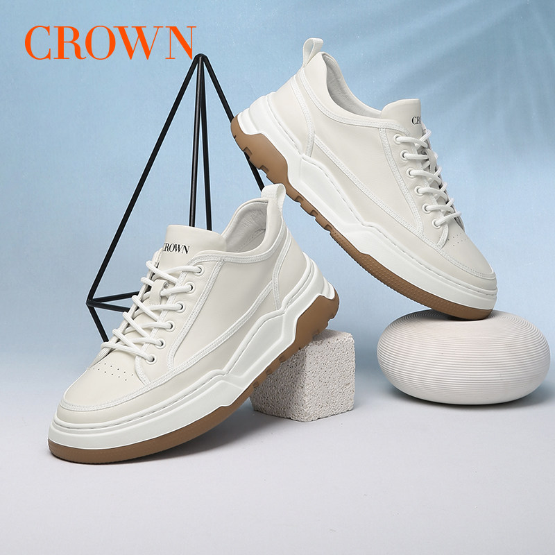 CROWN/皇冠板鞋小白鞋男鞋潮流春夏季运动鞋子舒适厚底增高休闲鞋