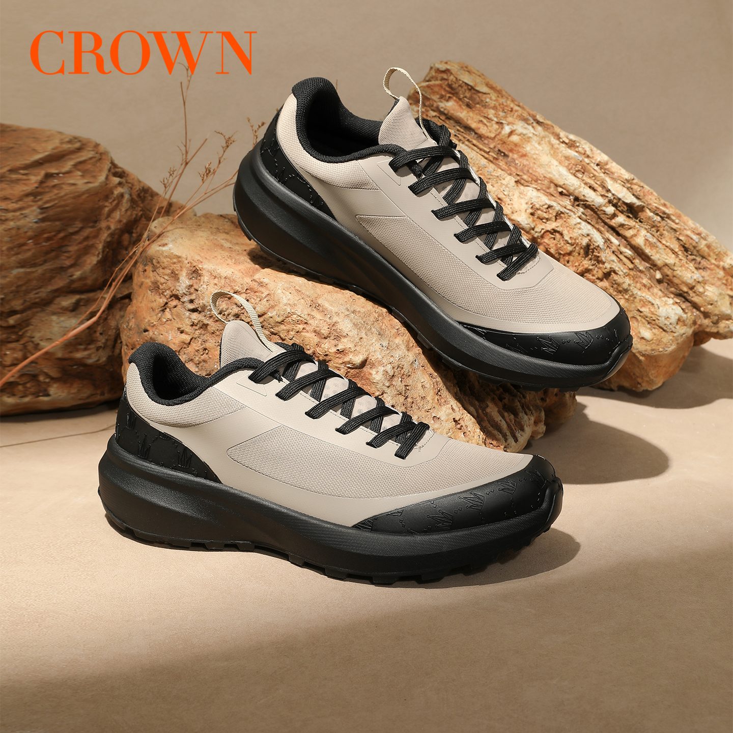 CROWN/皇冠休闲鞋男款厚底耐磨防踢户外徒步运动登山轻便跑步鞋