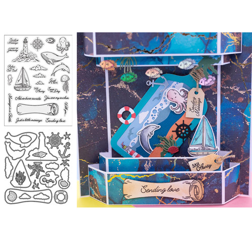 8243灯塔漂流瓶Scrapbook DIY相册切割模具蚀刻压花模具+透明印章