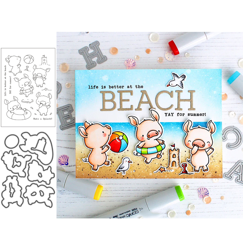 6251海滩小猪 切割模板DIY cutting dies切割压花模板+透明印章