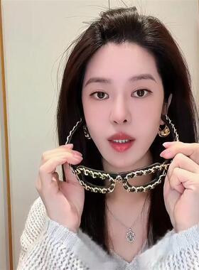 韩系轻奢巨好看链条眼镜发箍女小众设计感日常外戴高颅顶头箍发卡