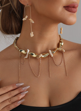 欧美跨境饰品金属感串珠CCB流苏